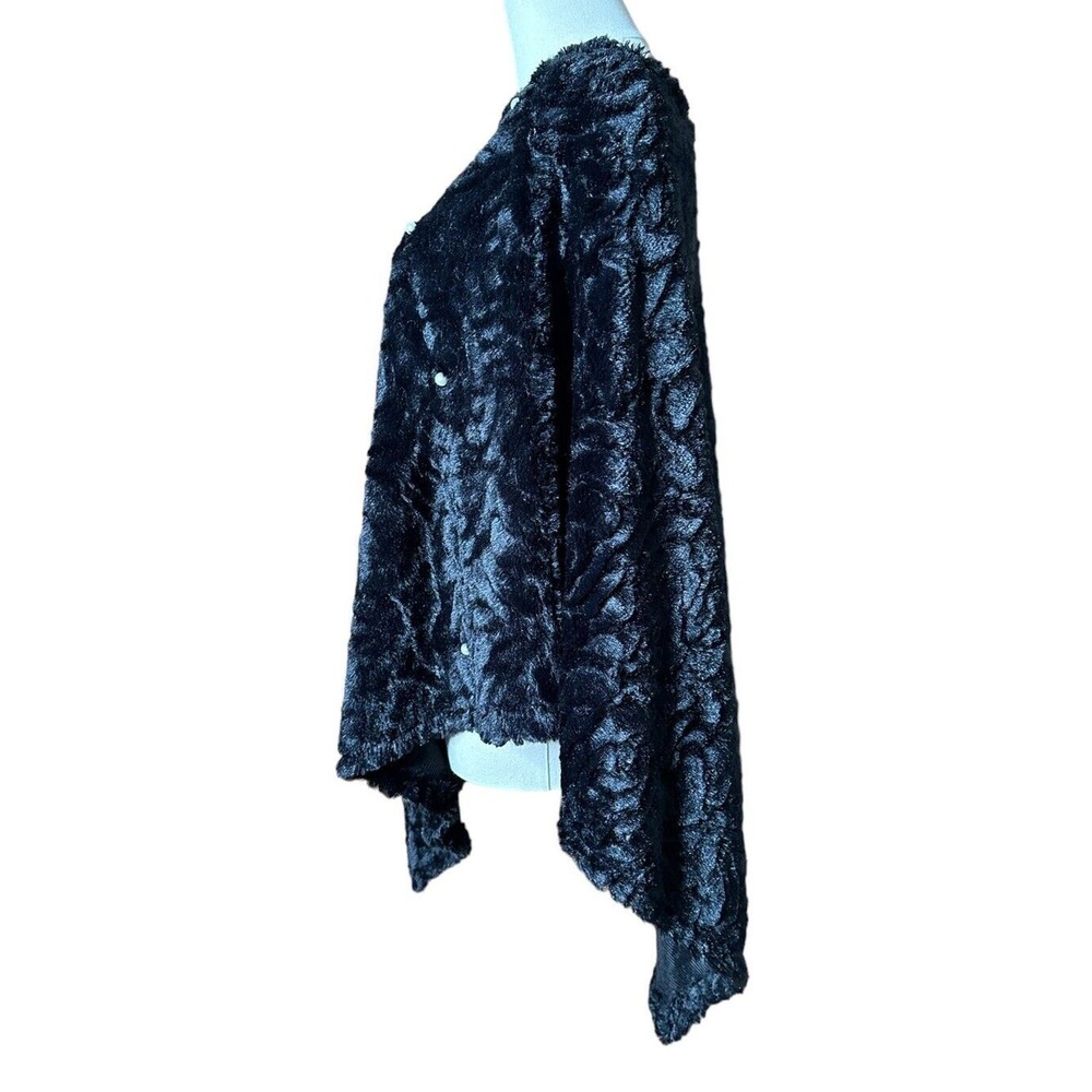 Jet Black Faux Fur Poncho Scarf White Pearls One Size Elegant Cozy Warm - Picture 5 of 9